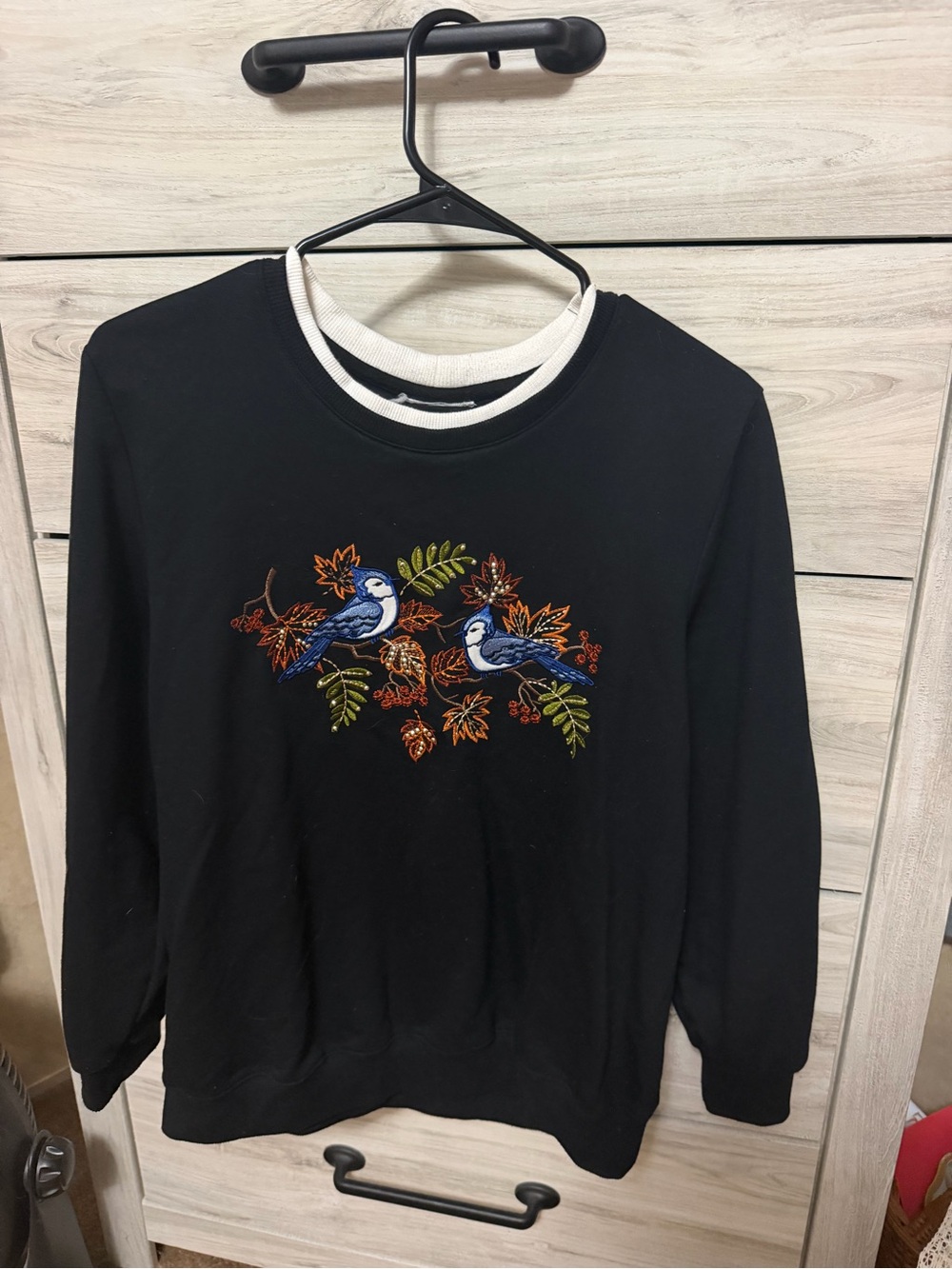 Black Embroidered Bird Crewneck Sweater - Unbranded